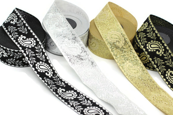 35 mm Golden Leaf ribbons (1.37 inches), ribbon trims, jacquard ribbons, fabric ribbons, vintage trim, ribbon for collar ribbon 35059
