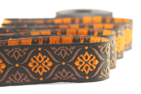 35 mm Brown/Orange Mediterranean Ribbon (1.37 inches) Jacquard ribbon, jacquard trim, fabric wide trims, craft supplies, vintage trim, 35973