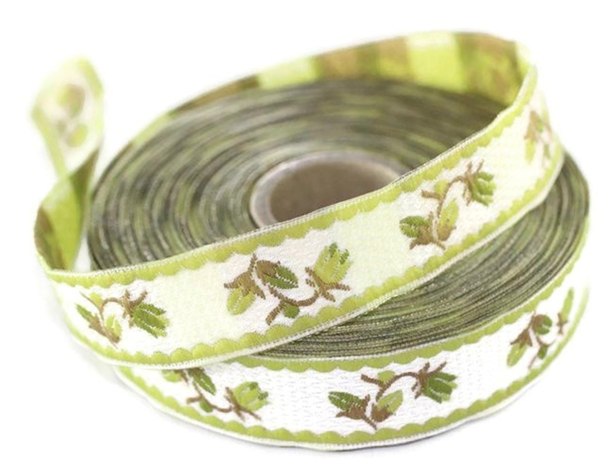 35 mm Green&white floral Jacquard ribbons (1.37 inches), jacquard trim, Decorative Craft Ribbon, Sewing trim, embroidered ribbon