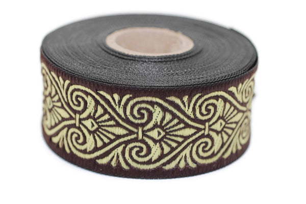 35 mm Brown Heart Jacquard ribbons (1.37 inches), Heart embroidered ribbon, Jacquard trim, ribbon trim, trimming, sewing trims, 35071