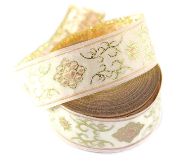 35 mm metallic Orange jacquard ribbons (1.37 inches, native american embroidered trim, woven trim, woven jacquards, woven border, 35806