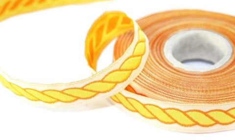 14 mm Yellow spiral Jacquard trim (0.55 inches), Decorative Craft Ribbon, Sewing, Jacquard ribbon, Trim, woven ribbons, collor supply, 14511