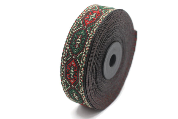 25 mm Dark Green Woven Jacquard ribbons (0.98 inches), Decorative Craft Ribbon - Sewing trim - woven trim - embroidered ribbon, 25588