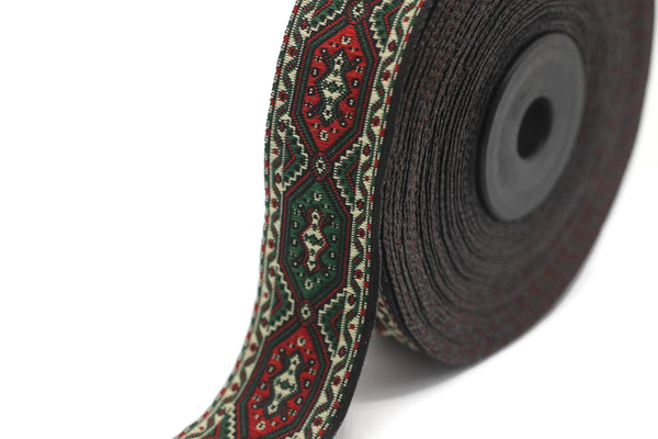 25 mm Dark Green Woven Jacquard ribbons (0.98 inches), Decorative Craft Ribbon - Sewing trim - woven trim - embroidered ribbon, 25588