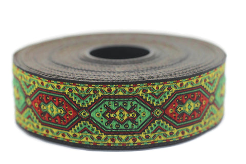 25 mm green&red Woven Jacquard ribbon (0.98 inches)  Decorative Craft Ribbon, Sewing trim, woven trim, embroidered ribbon, 25588