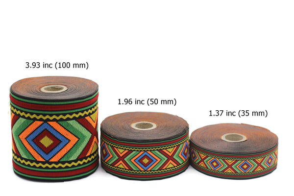 50 mm Colorful African Motif Ribbon (1.96 inches), Vintage Jacquard ribbon, African Pattern Ribbon, Sewing Trim, Jacquard Trim, CMJR 50971