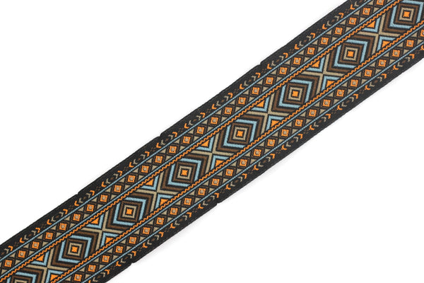 35 mm Blue&Orange African Motif Ribbon (1.37 inches), Vintage Jacquard, African Pattern Ribbon, Sewing Trim, Huge Trim, Large ribbon, 35995