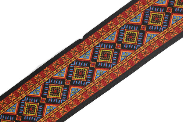 50 mm Rainbow Geometric Motif Ribbon (1.96 inches), Vintage Jacquard, Sewing Trim, Huge Trim, Large ribbon, 50996