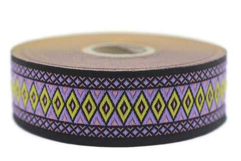 28 mm Purple&Yellow Diamond Jacquard ribbon (1.10 inches), Diamond ribbon,  dog colar ribbons,  Sewing, Jacquard ribbon, Trim, Ribbon, 28119