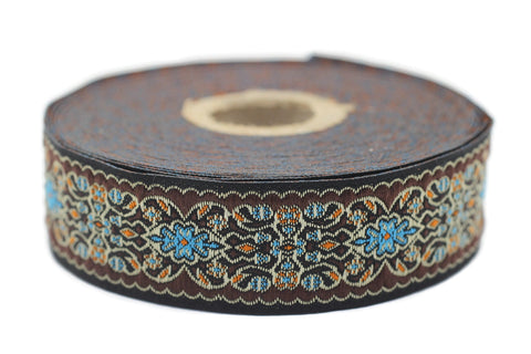 25 mm Blue&Brown Jacquard ribbon (0.98 inches), Decorative Craft Ribbon, Sewing, Jacquard ribbons, Trim, woven ribbons, collar supply, 25939