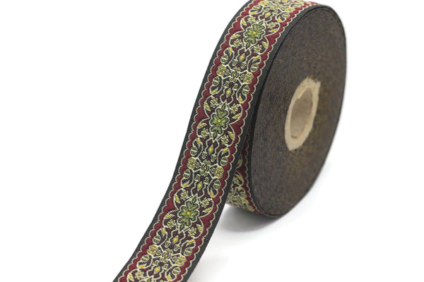 25 mm Yellow&Green Jacquard ribbon 0.98 inches, Decorative Craft Ribbon, Sewing, Jacquard ribbons, Trim, woven ribbons, collar supply, 25939