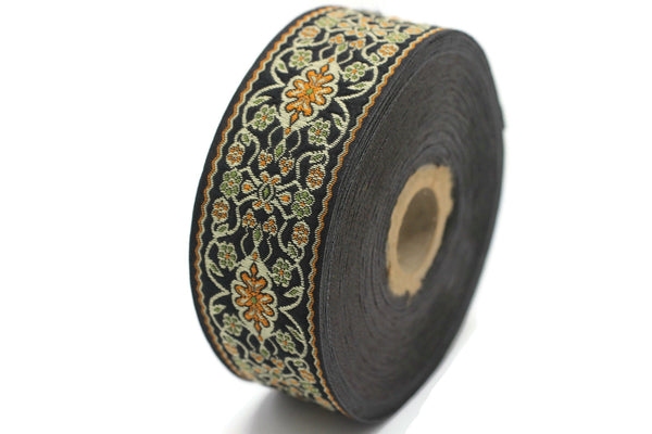 35 mm Black&Orange jacquard ribbon (1.37 inches), jacquard trim, otantic ribbon,  jacquard ribbons, fabric ribbon, vintage trim, 35939