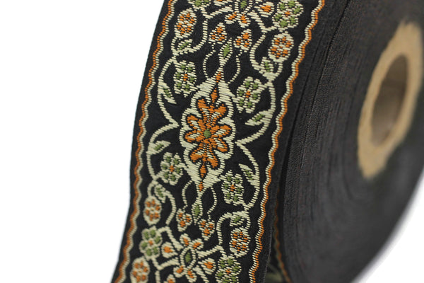 35 mm Black&Orange jacquard ribbon (1.37 inches), jacquard trim, otantic ribbon,  jacquard ribbons, fabric ribbon, vintage trim, 35939