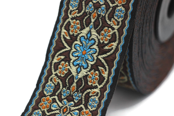 35 mm blue&brown jacquard ribbon (1.37 inches), jacquard trim, otantic ribbon, jacquard ribbons, fabric ribbon, vintage trim, 35939