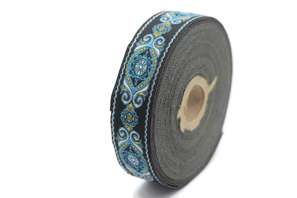 25 mm Blue&Black Jacquard trims (0.98 inches), jacquard ribbon, Decorative Craft Ribbon, Sewing trim, woven trim, embroidered ribbon, 25950