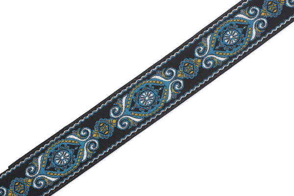 25 mm Blue&Black Jacquard trims (0.98 inches), jacquard ribbon, Decorative Craft Ribbon, Sewing trim, woven trim, embroidered ribbon, 25950