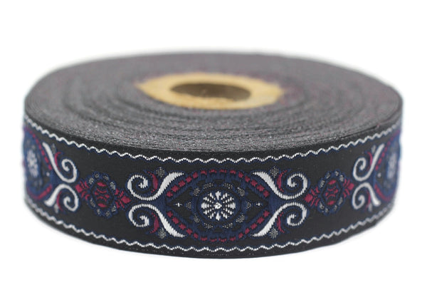 25 mm Blue&Pink Jacquard trims (0.98 inches), jacquard ribbon, Decorative Craft Ribbon, Sewing trim, woven trim, embroidered ribbon, 25950