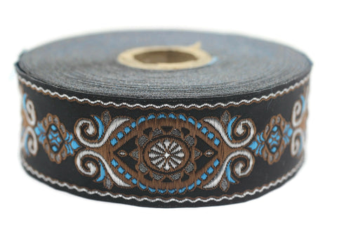 35 mm Blue&Brown Jacquard ribbon (1.37 inches), jacquard ribbon, Decorative Craft Ribbon, Sewing trim, woven trim, embroidered ribbon, 35950