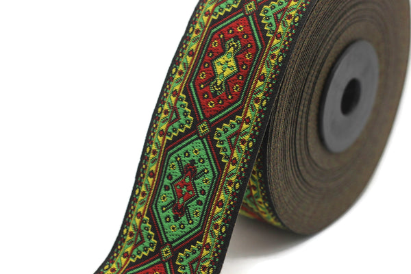 35 mm green&red Woven Jacquard ribbons (1.37 inch, Decorative Craft Ribbon, Sewing trim, woven trim, embroidered ribbon, jacquard trim 35588