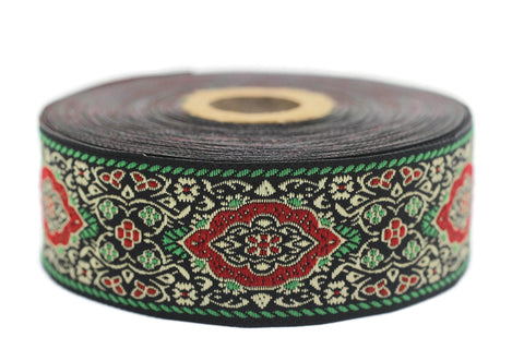 35 mm Green Medieval Motive Woven Border (1.37 inches), jacquard ribbon, Embroidered ribbon, Sewing trim, Scroll Jacquard trim, 35589