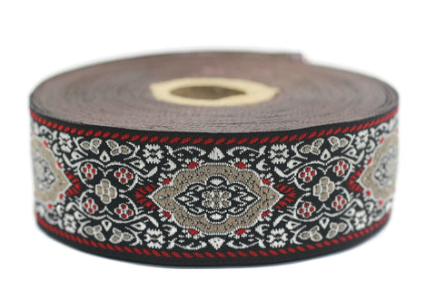 35 mm Red Medieval Motive Woven Border (1.37 inches), jacquard ribbon, Embroidered ribbon, Sewing trim, Scroll Jacquard trim, 35589