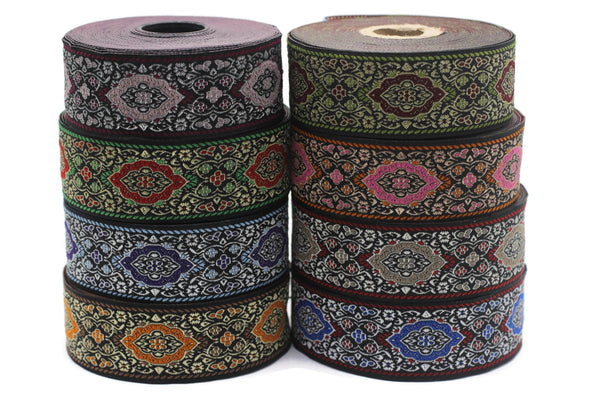 35 mm Purple Medieval Motive Woven Border (1.37 inches), jacquard ribbon, Embroidered ribbon, Sewing trim, Scroll Jacquard trim, 35589