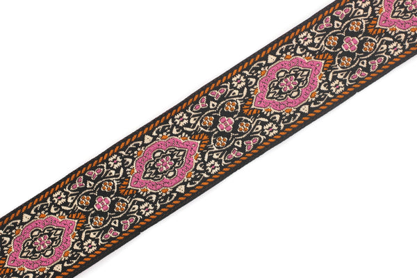 35 mm Pink Medieval Motive Woven Border (1.37 inches), jacquard ribbon, Embroidered ribbon, Sewing trim, Scroll Jacquard trim, 35589