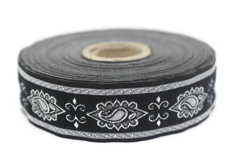 25 mm Grey medieval Motive ribbon (0.98 inches), renaissance trim, otantic ribbon,  jacquard ribbons, fabric ribbon, vintage trim, 25907