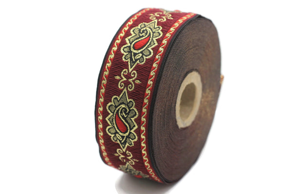 35 mm Red medieval Motive ribbon (1.37 inches), renaissance trim, otantic ribbon,  jacquard ribbons, fabric ribbon, vintage trim, 35907