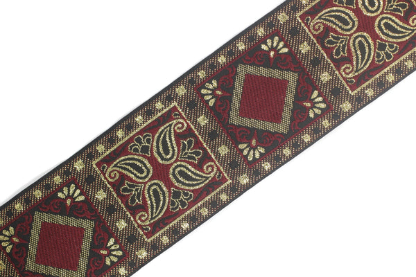 50 mm Red/Yellow Geometric Jacquard trim (1.96 inches), vintage Ribbon, Decorative Craft Ribbon, Sewing, Jacquard ribbon, Trim, 50587