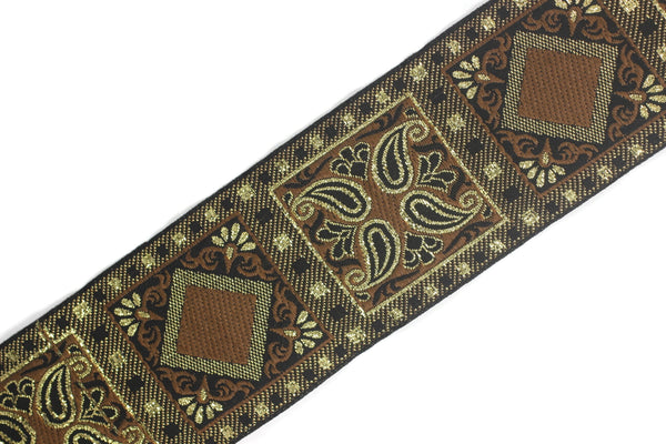 50 mm Brown Geometric Jacquard trim (1.96 inches), vintage Ribbon, Decorative Craft Ribbon, Sewing, Jacquard ribbon, Trim, 50587