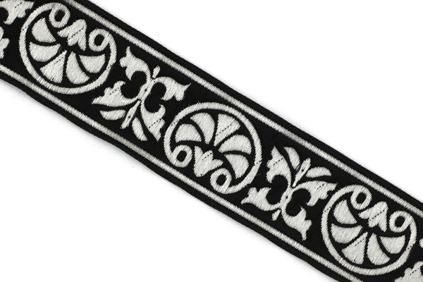 35mm Palm Trees Black and Silver Jacquard Ribbon 1.37 inch | Embroidered Trim | Fabric Tapestry for Embellishment Craft Home Decor 35058