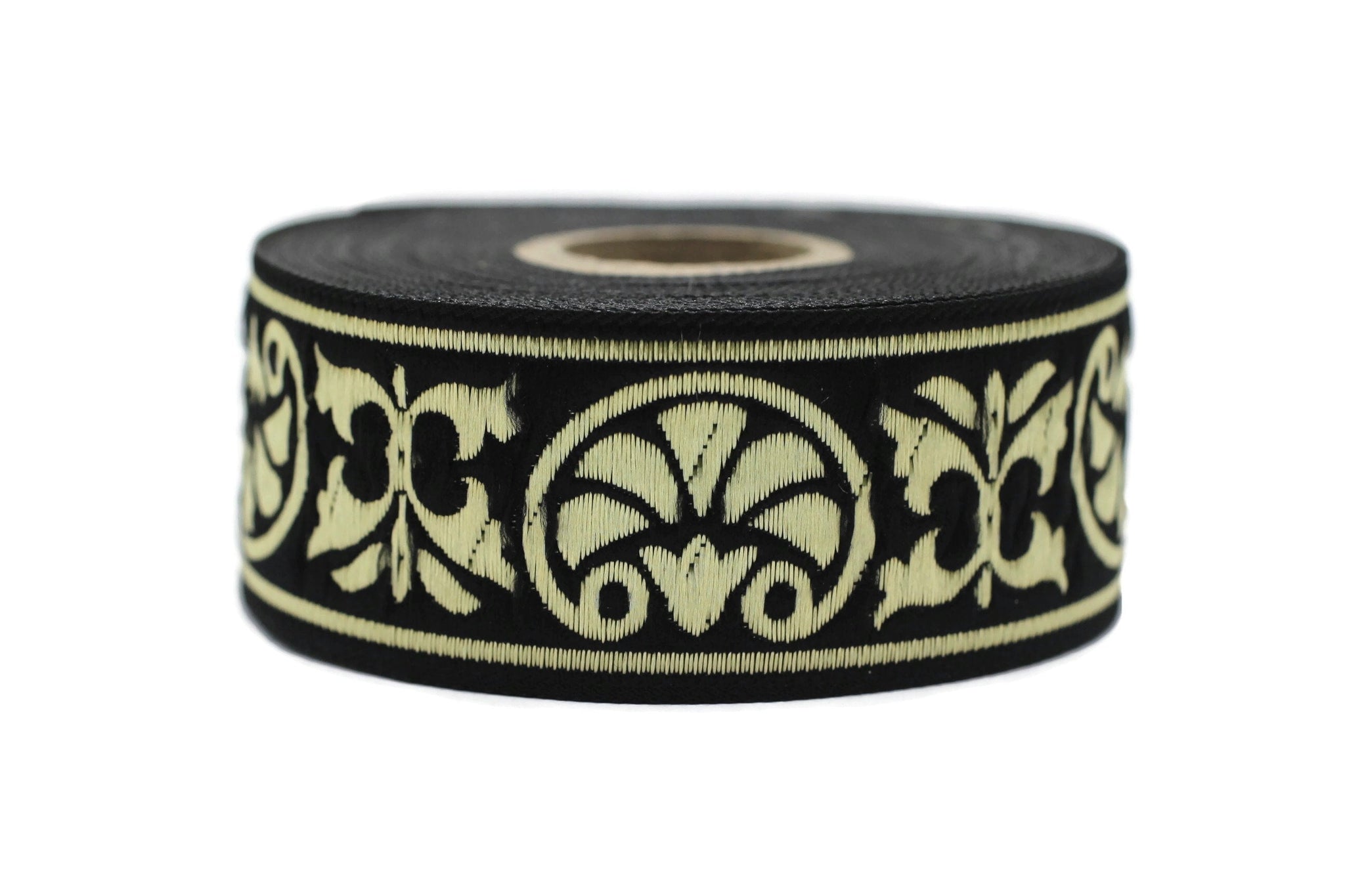 35mm Palm Trees Black and Gold Jacquard Ribbon 1.37 inch | Embroidered Trim | Fabric Tapestry for Embellishment Craft Home Decor 35058