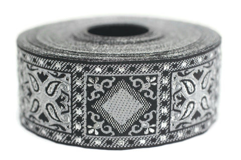 35 mm Grey Geometric Jacquard trim (1.37 inches), vintage Ribbon, Decorative Craft Ribbon, Sewing, Jacquard ribbon, Trim, 35587