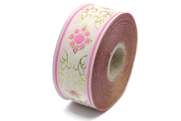 35 mm metallic Pink jacquard ribbons (1.37 inches, native american embroidered trim, woven trim, woven jacquards, woven border, 35806