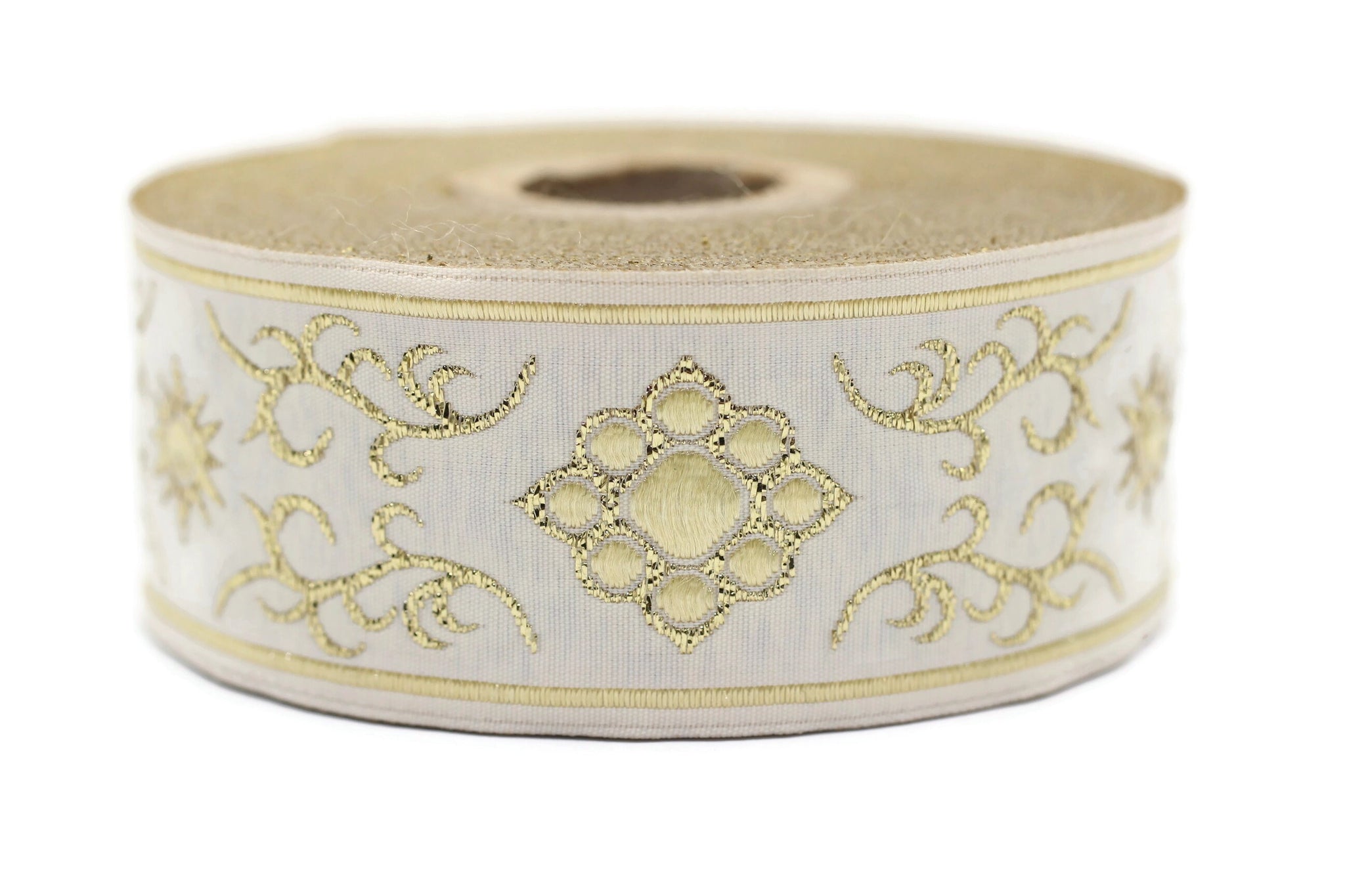 35 mm Cat Paw Yellow jacquard ribbons (1.37 inches),  native american embroidered trim, woven trim, woven jacquards, woven border, 35806