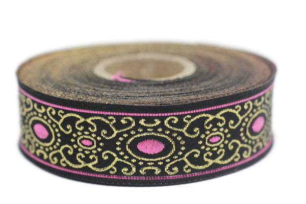 22 mm pink authentic Jacquard ribbon (0.86 inches), woven ribbon, authentic ribbon, Sewing, Scroll Jacquard trim, 22805