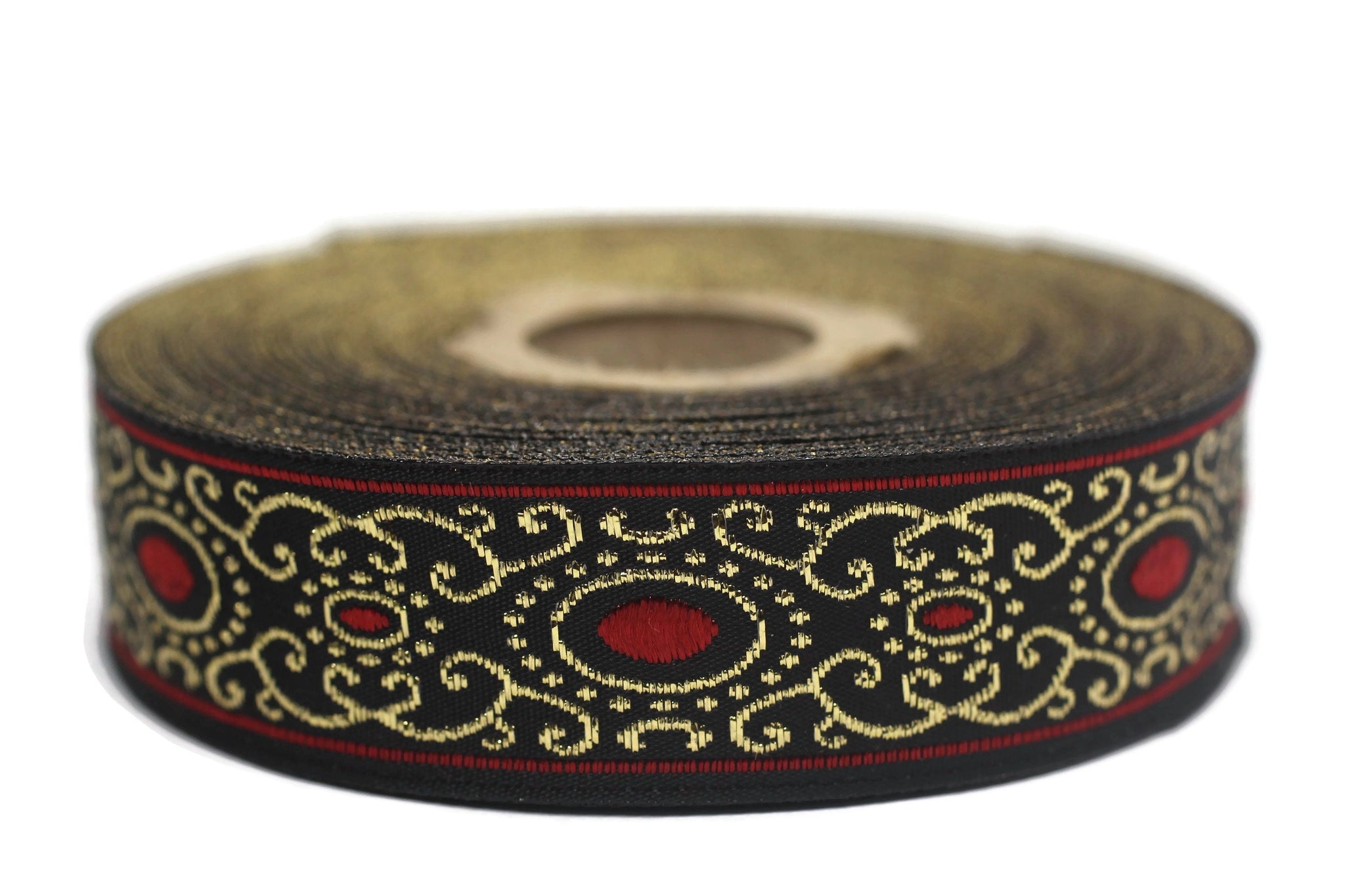 22 mm Red/black authentic Jacquard ribbon (0.86 inches), woven ribbon, authentic ribbon, Sewing, Scroll Jacquard trim, 22805