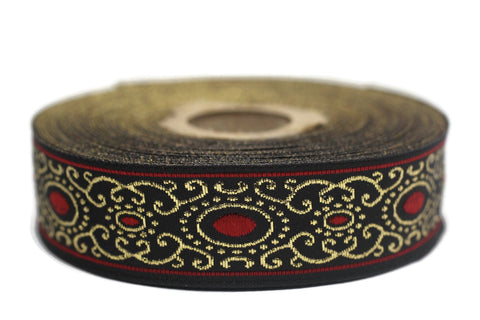 22 mm Red/black authentic Jacquard ribbon (0.86 inches), woven ribbon, authentic ribbon, Sewing, Scroll Jacquard trim, 22805