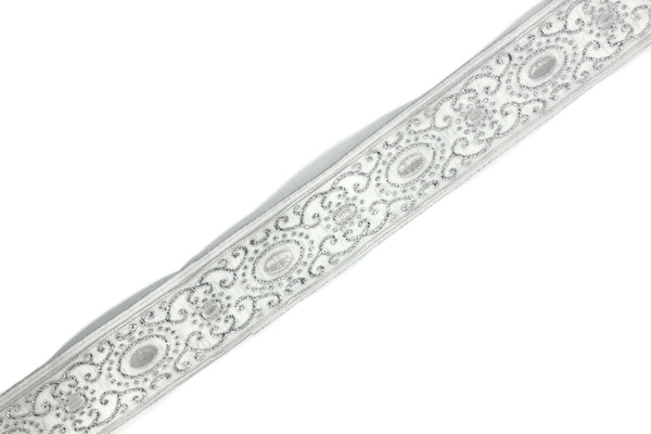 22 mm Grey/white authentic Jacquard ribbon (0.86 inches), woven ribbon, authentic ribbon, Sewing, Scroll Jacquard trim, 22805