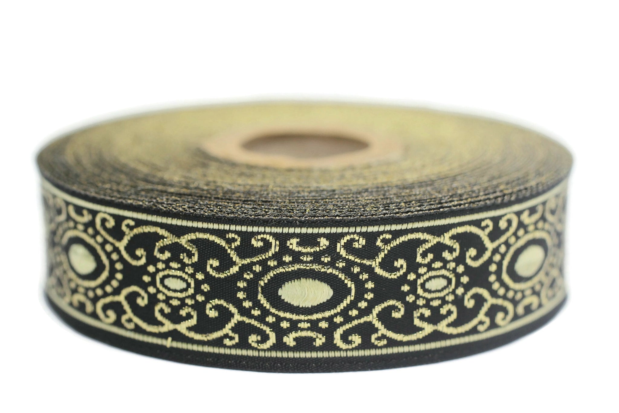 22 mm Yellow/black authentic Jacquard ribbon (0.86 inches), woven ribbon, authentic ribbon, Sewing, Scroll Jacquard trim, 22805