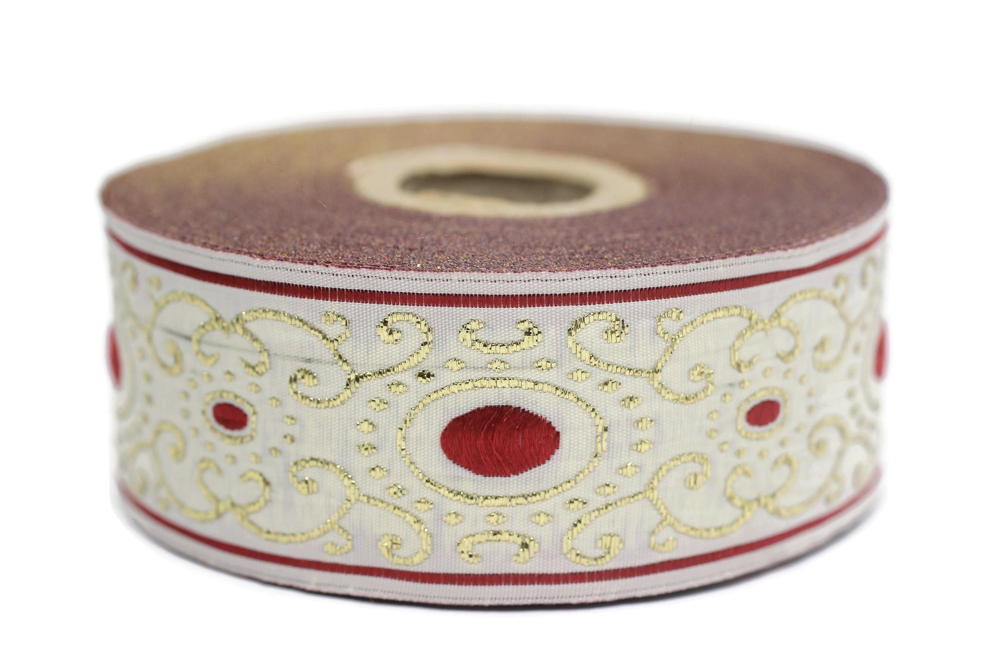 35 mm Red authentic Jacquard ribbon (1.37 inches), woven ribbon, authentic ribbon, Sewing, Scroll Jacquard trim, dog collar supply, 35805