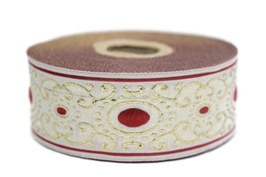 35 mm Red authentic Jacquard ribbon (1.37 inches), woven ribbon, authentic ribbon, Sewing, Scroll Jacquard trim, dog collar supply, 35805