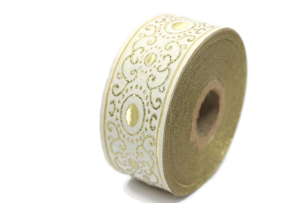 35 mm yellow/white authentic Jacquard ribbon (1.37 inches), ribbon, authentic ribbon, Sewing, Scroll Jacquard trim, collar supply, 35805