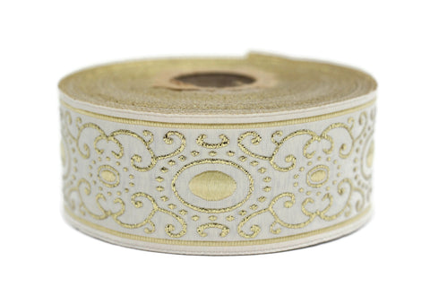 35 mm yellow/white authentic Jacquard ribbon (1.37 inches), ribbon, authentic ribbon, Sewing, Scroll Jacquard trim, collar supply, 35805