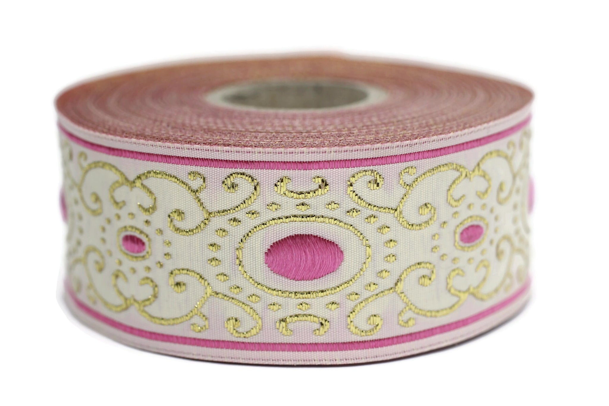 35 mm Pink authentic Jacquard ribbon (1.37 inches), woven ribbon, authentic ribbon, Sewing, Scroll Jacquard trim, dog collar supply, 35805