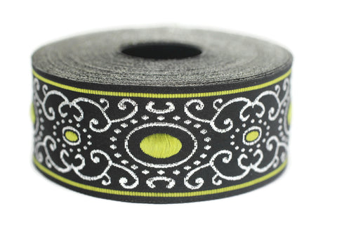 35 mm green authentic Jacquard ribbon (1.37 inches), woven ribbon, authentic ribbon, Sewing, Scroll Jacquard trim, dog collar supply, 35805