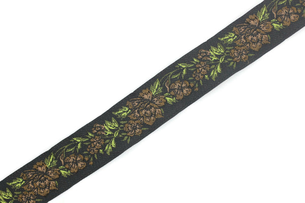 25 mm Brown / Black Floral Jacquard trim (0.98 inches, vintage Ribbon, Decorative Craft Ribbon, Floral Jacquard Ribbon Trim, ribbon, 25096