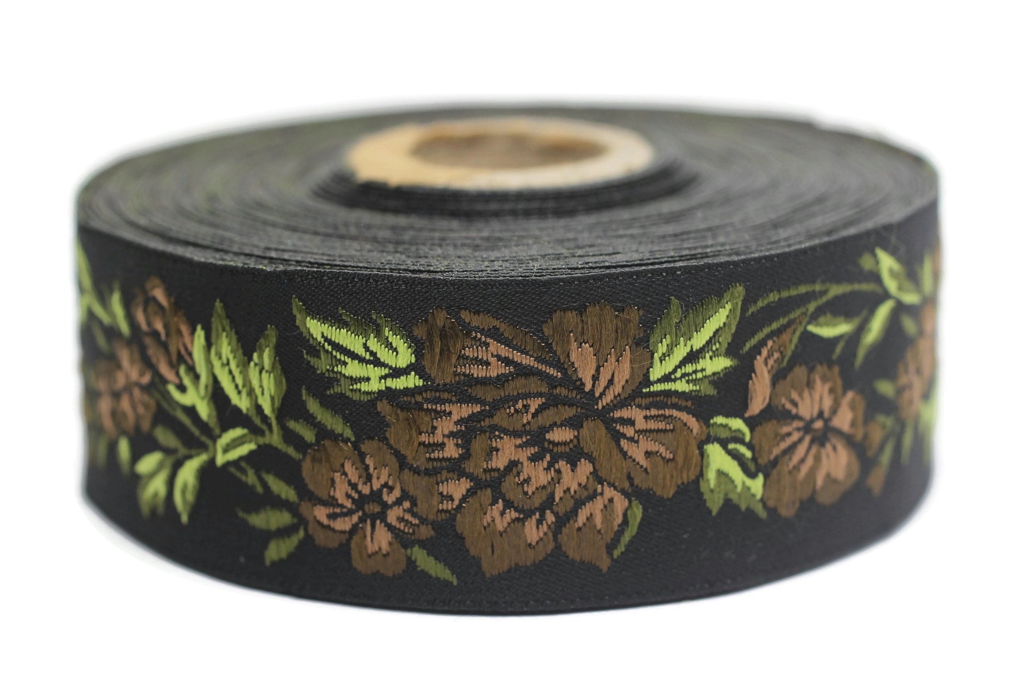 35 mm Brown / Black Floral Jacquard trim (1.37 inches, vintage Ribbon, Decorative Craft Ribbon, Floral Jacquard Ribbon, towel trim, 35096