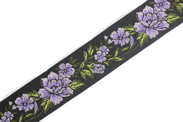 35 mm Lilac / Black Floral Jacquard trim (1.37 inches, vintage Ribbon, Decorative Craft Ribbon, Floral Jacquard Ribbon, curtain trim, 35096